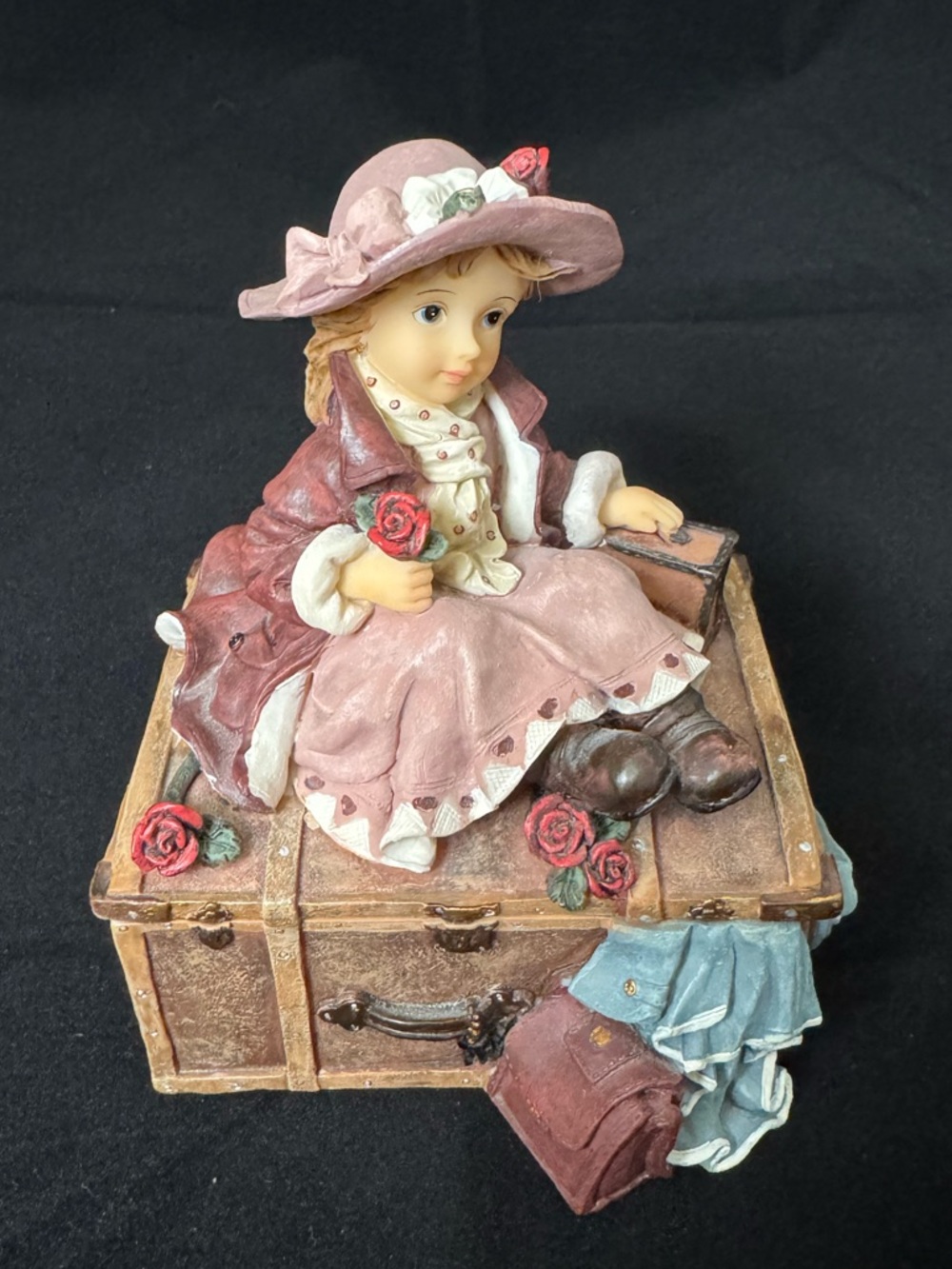 Vintage A. Richesco Corp. Resin Trinket Box Hand-painted Girl Luggage Trunk